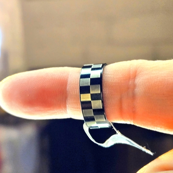 Checkerboard Patterned Ring - Stainless Steel Size 8 - Picture 2 of 6